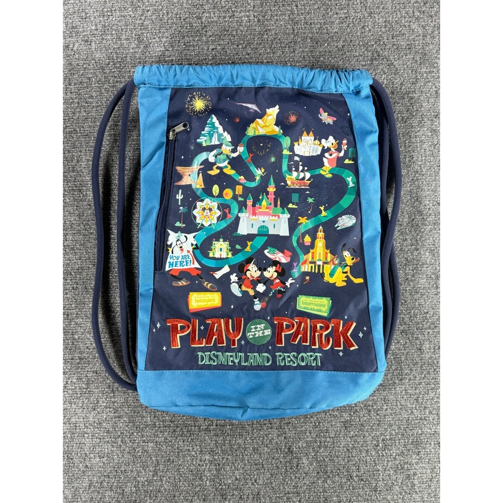 Disney Play in the Park Disneyland Resort Drawstring Backpack Blue Mickey Cinch